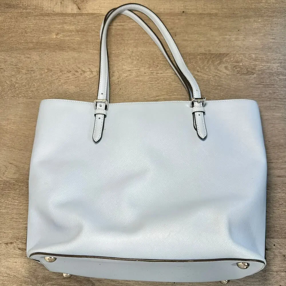 Michael Kors Blue Leather Tote with Front Pocket for Credit Cards